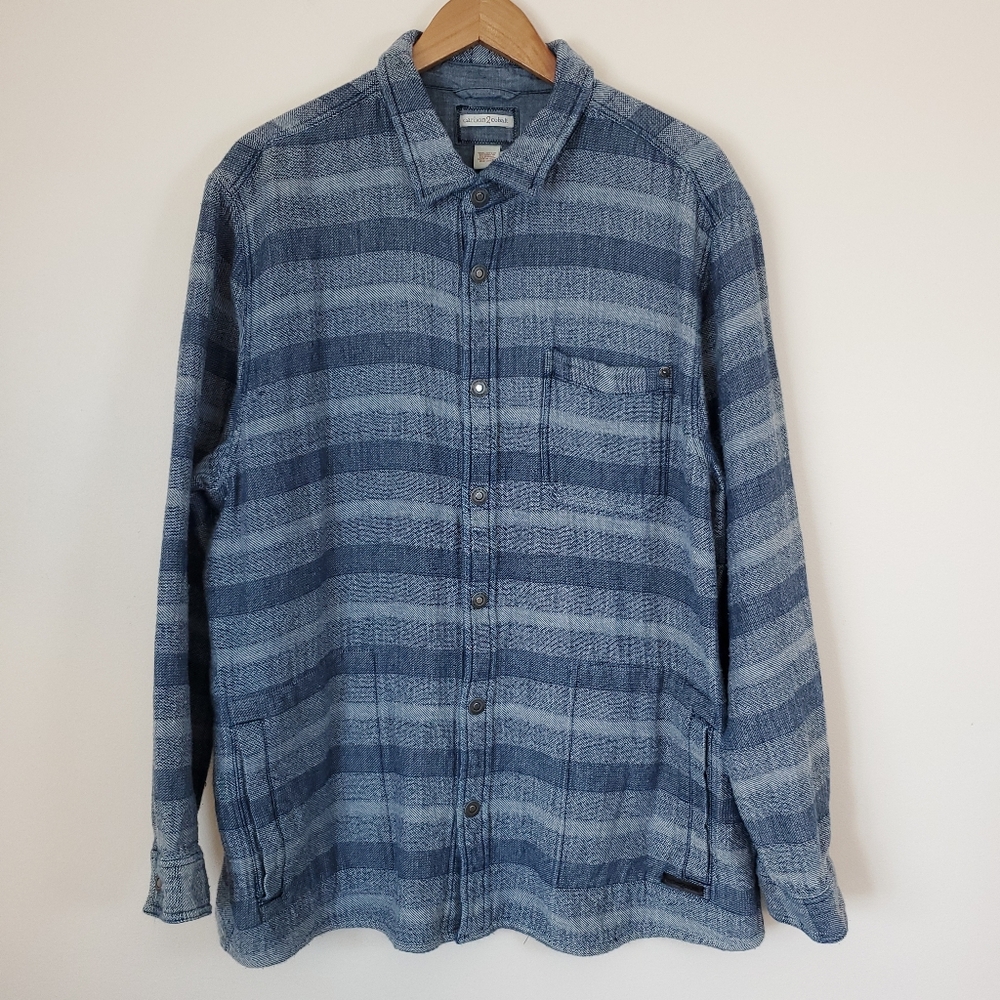Carbon 2 Cobalt Blue Striped Heavyweight Snap Front Shacket